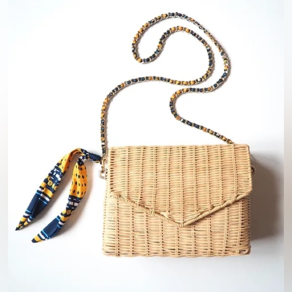 Zara Rattan Box Shaped Purse with Scarf Attached NWOT
